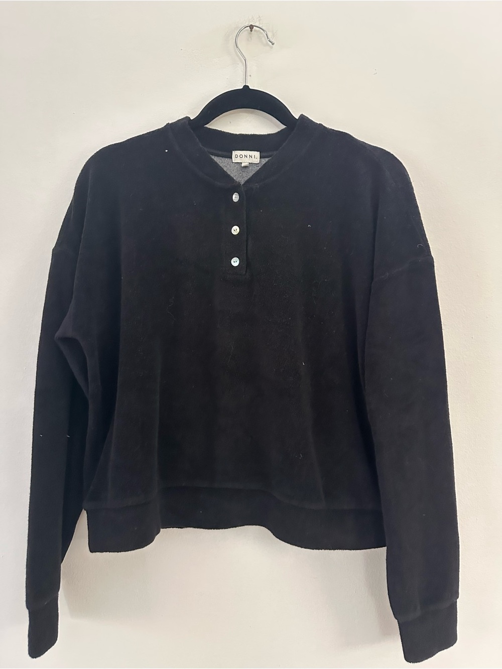 Donni. Terry sweatshirt w/ buttons black size small